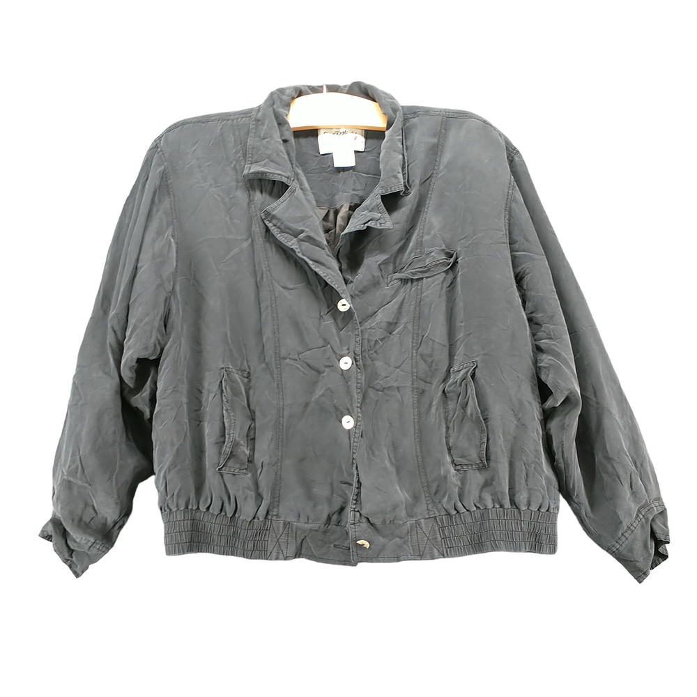 Carol Patterson Women's Jacket Black Small Silk Button Front Long Sleeve Graphic